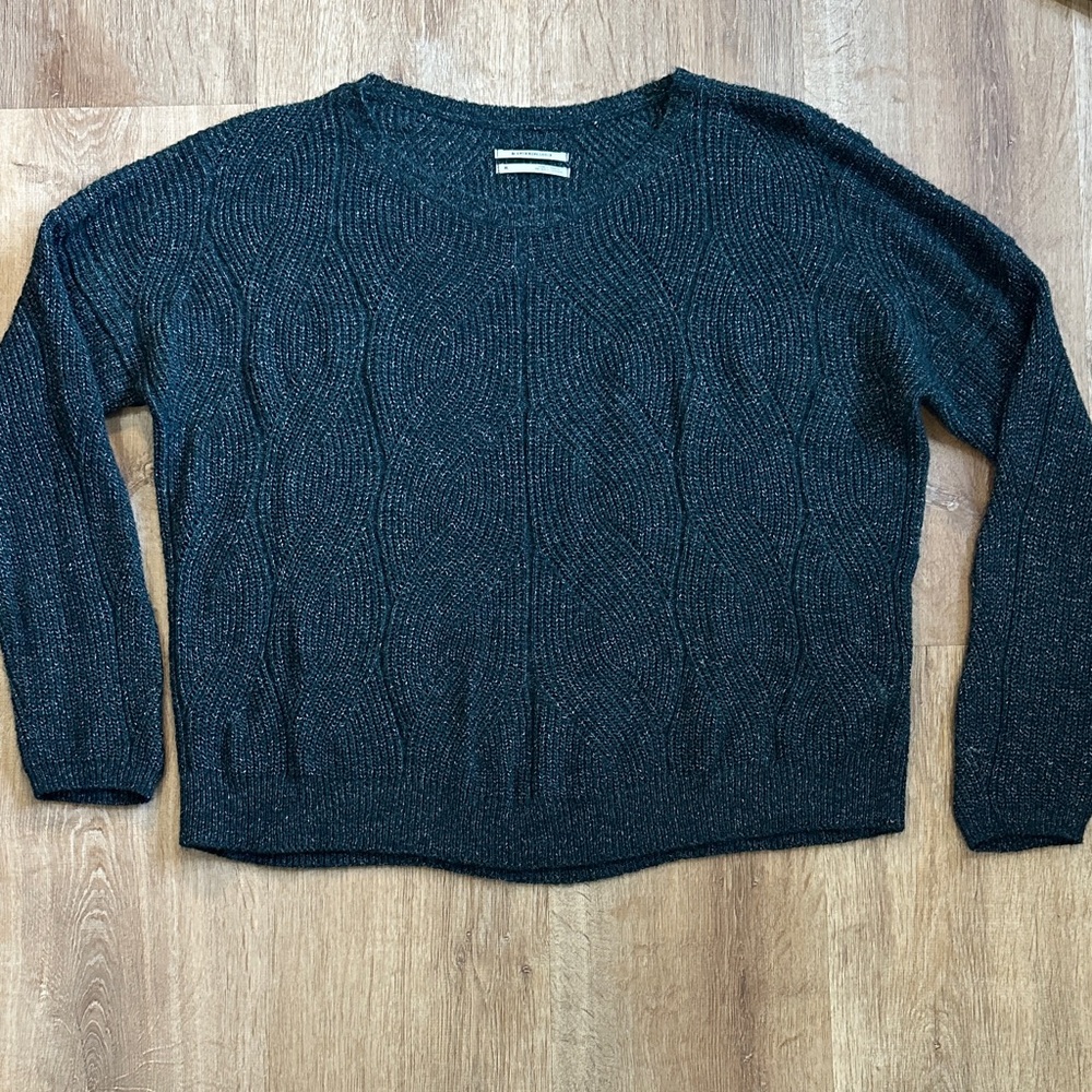 Anthropologie Green Textured Crew Neck Sweater